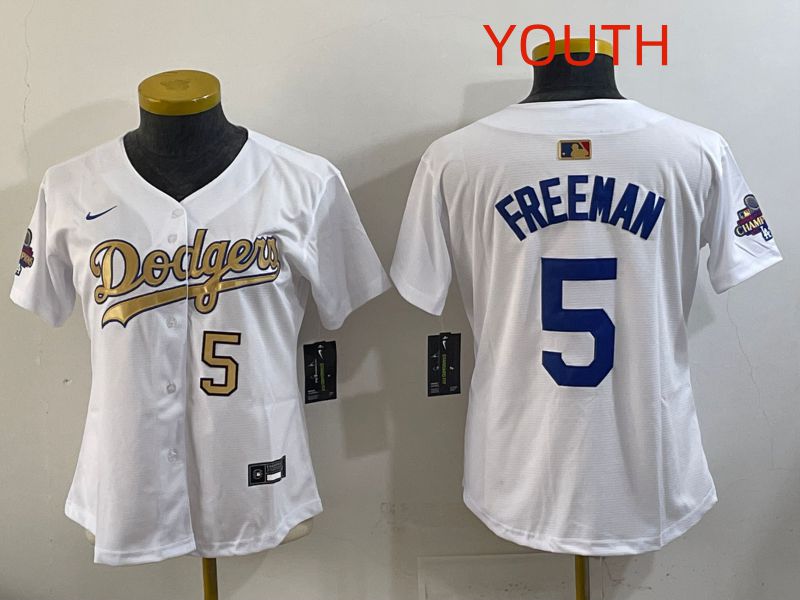 Youth Los Angeles Dodgers #5 Freeman White Champion edition Nike MLB Jersey style 003->youth mlb jersey->Youth Jersey